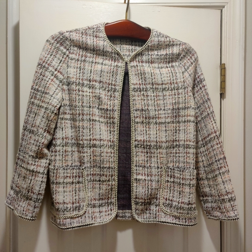 Max Studio black & white tweed jacket style # 9707Q29 size XS EUC